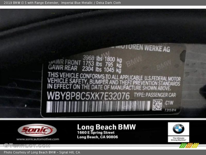 Imperial Blue Metallic / Deka Dark Cloth 2019 BMW i3 S with Range Extender