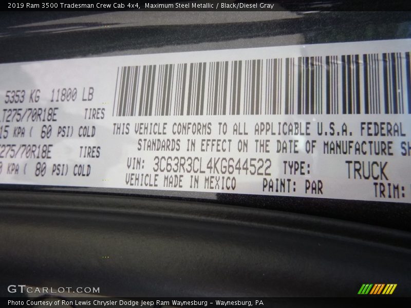 Maximum Steel Metallic / Black/Diesel Gray 2019 Ram 3500 Tradesman Crew Cab 4x4
