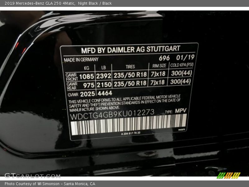 Night Black / Black 2019 Mercedes-Benz GLA 250 4Matic