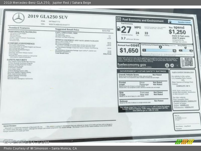 Jupiter Red / Sahara Beige 2019 Mercedes-Benz GLA 250