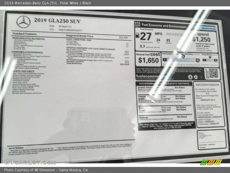 Polar White / Black 2019 Mercedes-Benz GLA 250