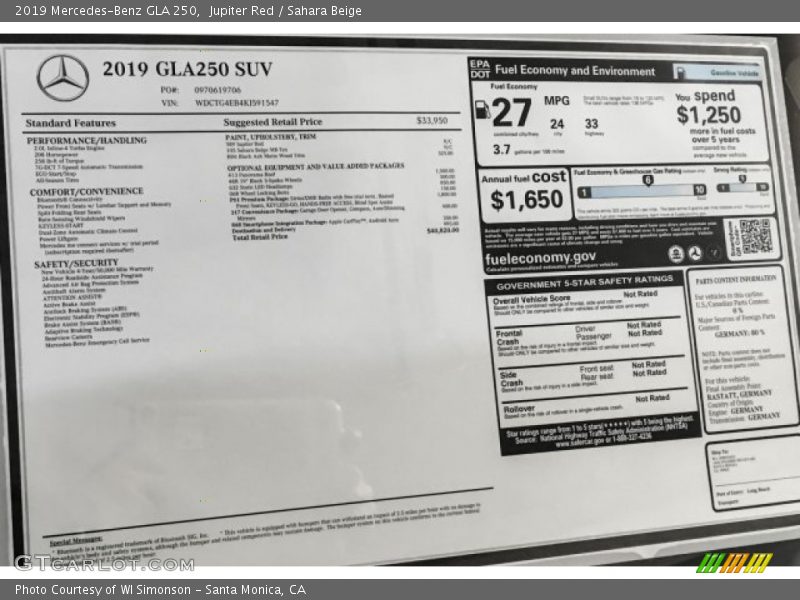 Jupiter Red / Sahara Beige 2019 Mercedes-Benz GLA 250