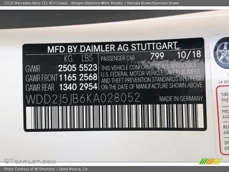 designo Diamond White Metallic / Marsala Brown/Espresso Brown 2019 Mercedes-Benz CLS 450 Coupe