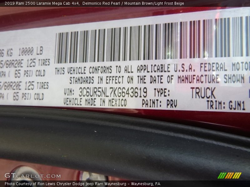 2019 2500 Laramie Mega Cab 4x4 Delmonico Red Pearl Color Code PRV
