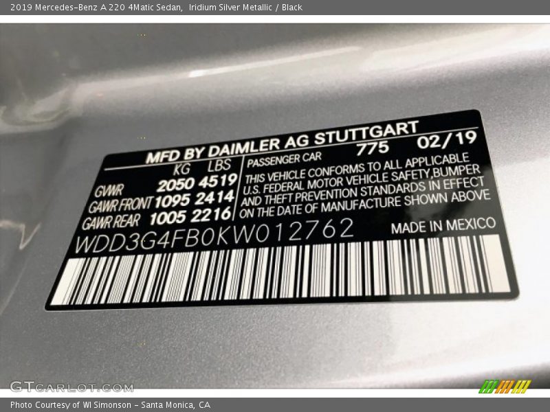 2019 A 220 4Matic Sedan Iridium Silver Metallic Color Code 775