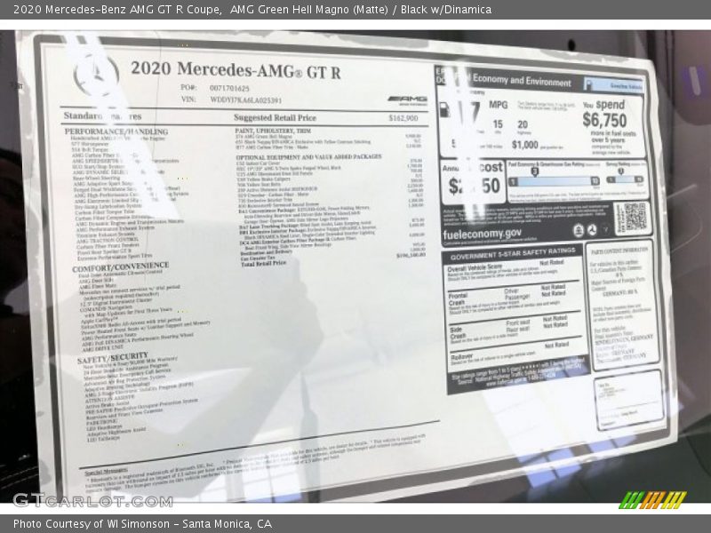  2020 AMG GT R Coupe Window Sticker