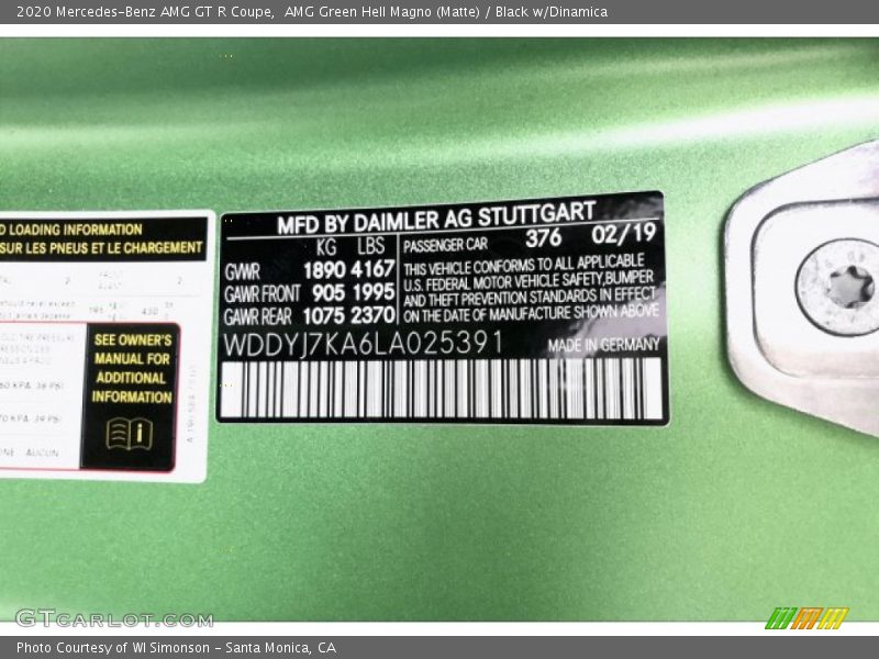 2020 AMG GT R Coupe AMG Green Hell Magno (Matte) Color Code 376