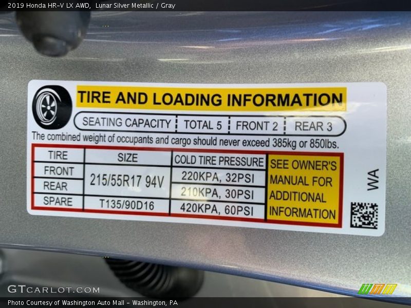 Lunar Silver Metallic / Gray 2019 Honda HR-V LX AWD