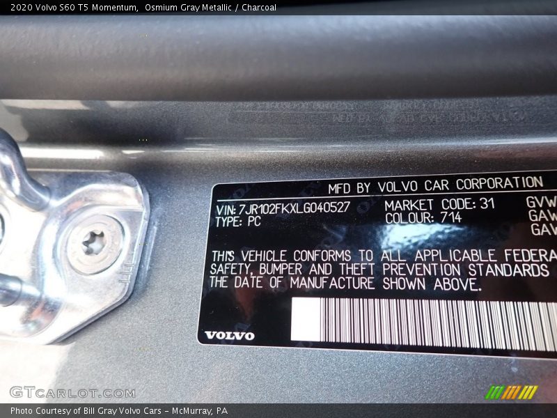 Osmium Gray Metallic / Charcoal 2020 Volvo S60 T5 Momentum