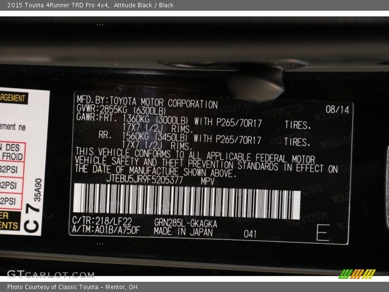 Attitude Black / Black 2015 Toyota 4Runner TRD Pro 4x4