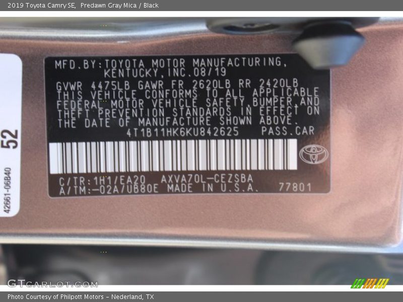 Predawn Gray Mica / Black 2019 Toyota Camry SE