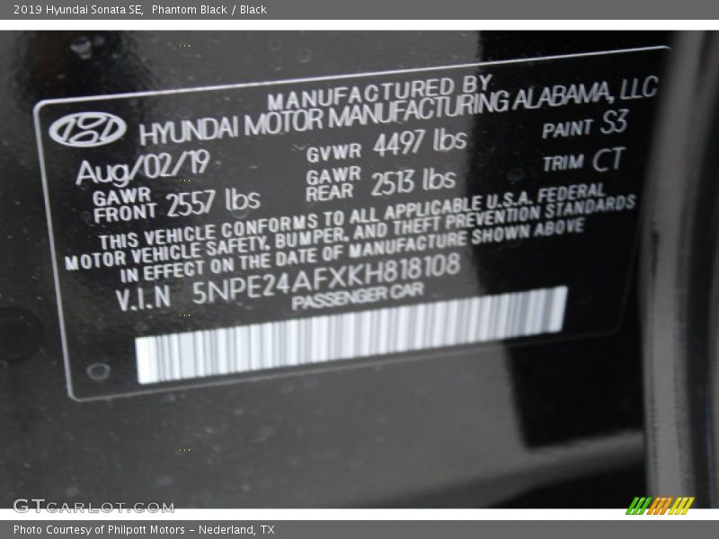 Phantom Black / Black 2019 Hyundai Sonata SE