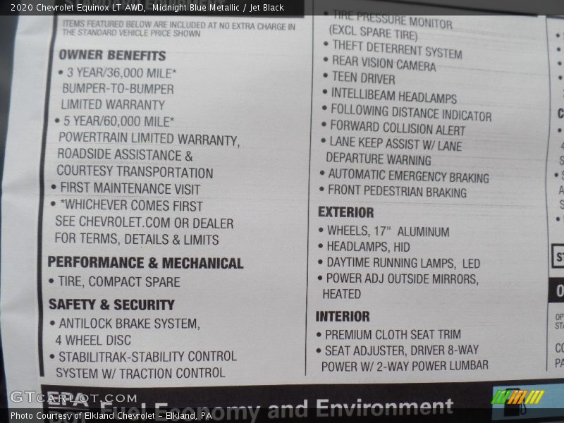 Midnight Blue Metallic / Jet Black 2020 Chevrolet Equinox LT AWD