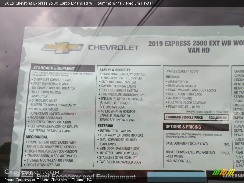 Summit White / Medium Pewter 2019 Chevrolet Express 2500 Cargo Extended WT