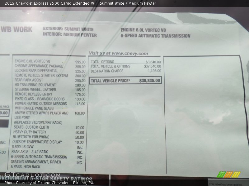 Summit White / Medium Pewter 2019 Chevrolet Express 2500 Cargo Extended WT