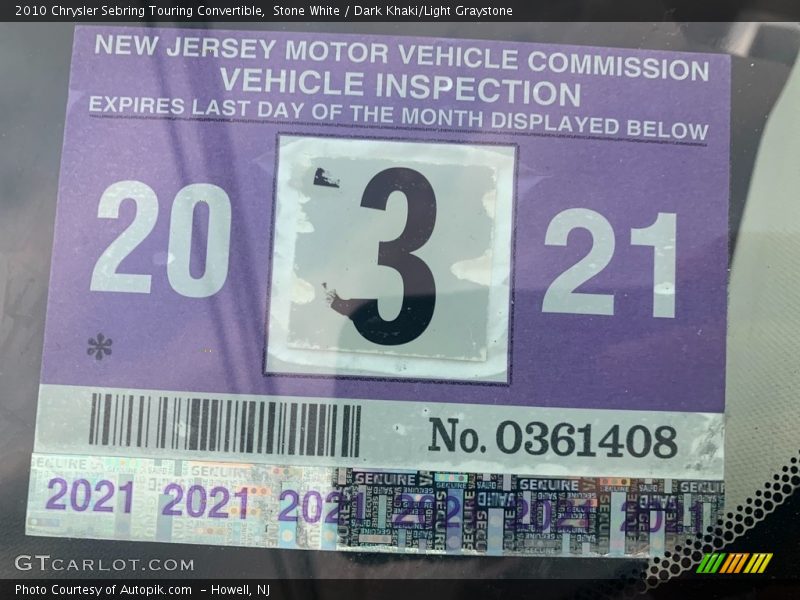 Stone White / Dark Khaki/Light Graystone 2010 Chrysler Sebring Touring Convertible