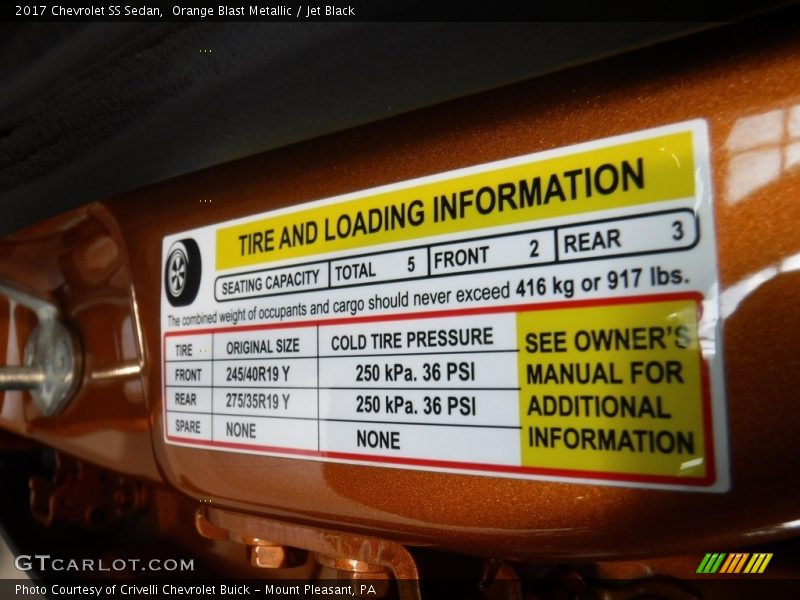 Info Tag of 2017 SS Sedan