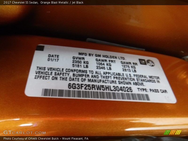Orange Blast Metallic / Jet Black 2017 Chevrolet SS Sedan