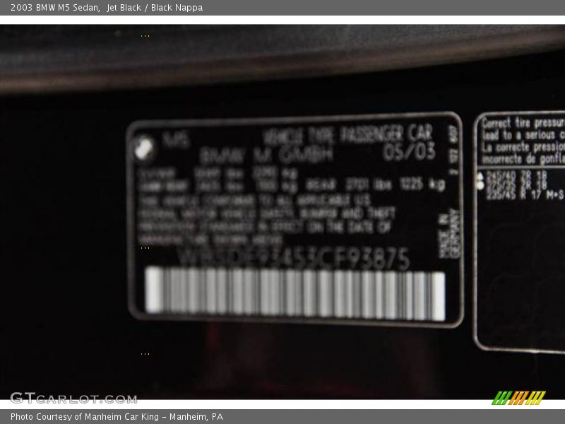 Jet Black / Black Nappa 2003 BMW M5 Sedan