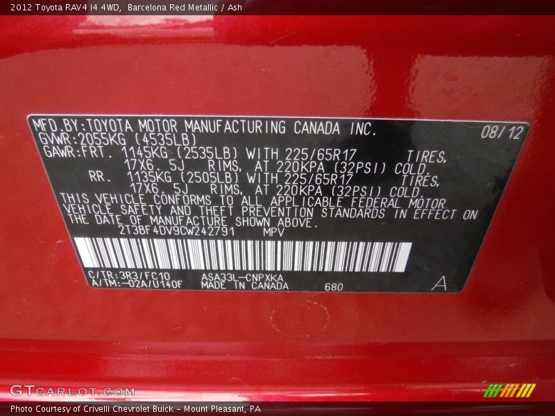 Barcelona Red Metallic / Ash 2012 Toyota RAV4 I4 4WD