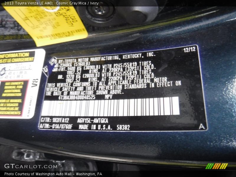 Cosmic Gray Mica / Ivory 2013 Toyota Venza LE AWD