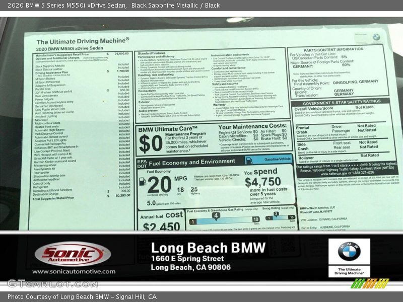Black Sapphire Metallic / Black 2020 BMW 5 Series M550i xDrive Sedan