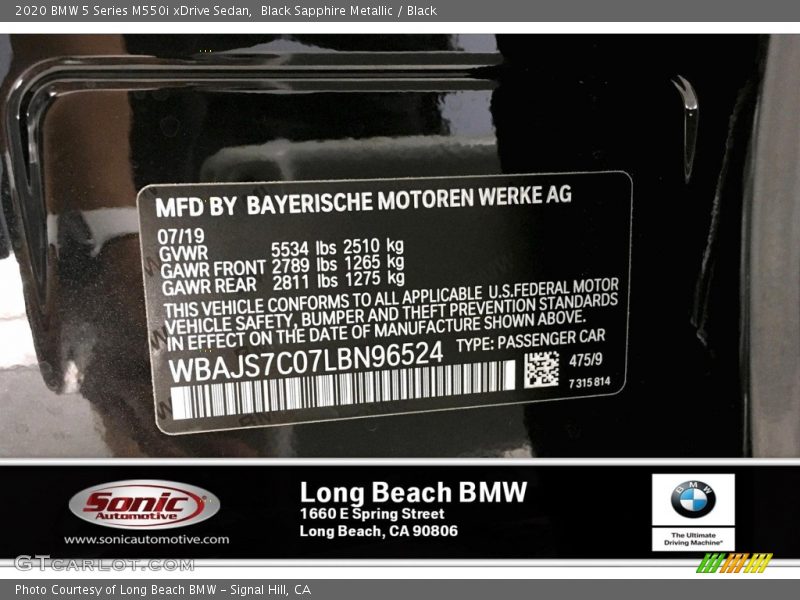 Black Sapphire Metallic / Black 2020 BMW 5 Series M550i xDrive Sedan