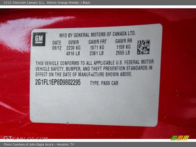 Inferno Orange Metallic / Black 2013 Chevrolet Camaro ZL1
