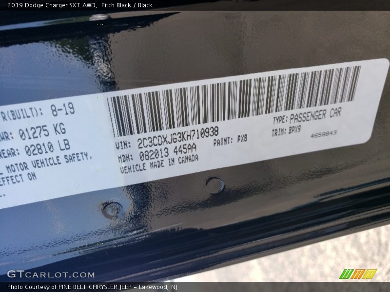 Pitch Black / Black 2019 Dodge Charger SXT AWD