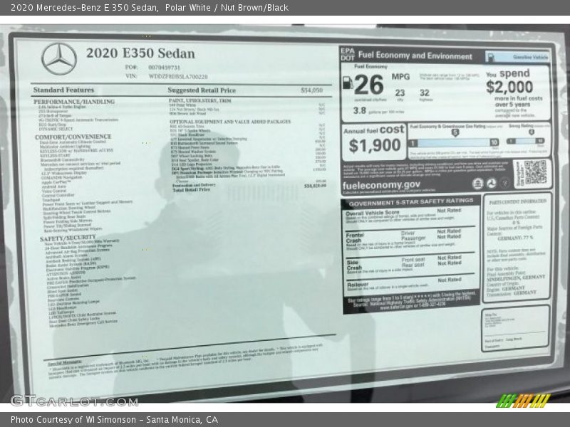  2020 E 350 Sedan Window Sticker