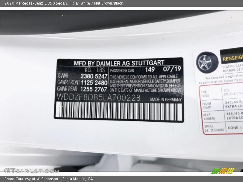 2020 E 350 Sedan Polar White Color Code 149
