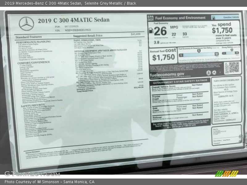  2019 C 300 4Matic Sedan Window Sticker