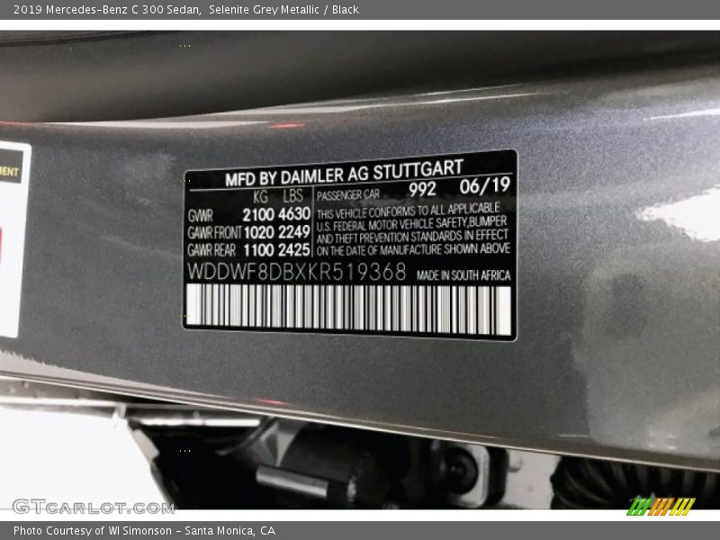 Selenite Grey Metallic / Black 2019 Mercedes-Benz C 300 Sedan