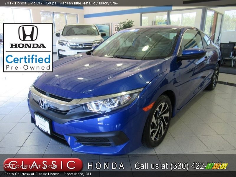 Aegean Blue Metallic / Black/Gray 2017 Honda Civic LX-P Coupe