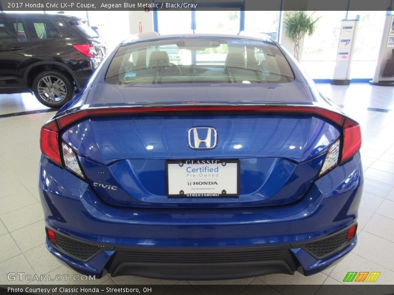Aegean Blue Metallic / Black/Gray 2017 Honda Civic LX-P Coupe