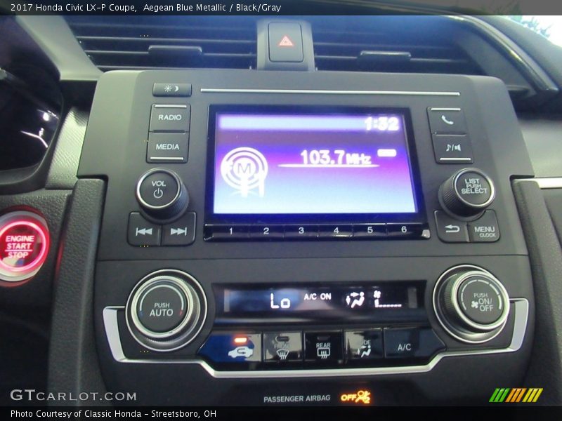 Aegean Blue Metallic / Black/Gray 2017 Honda Civic LX-P Coupe