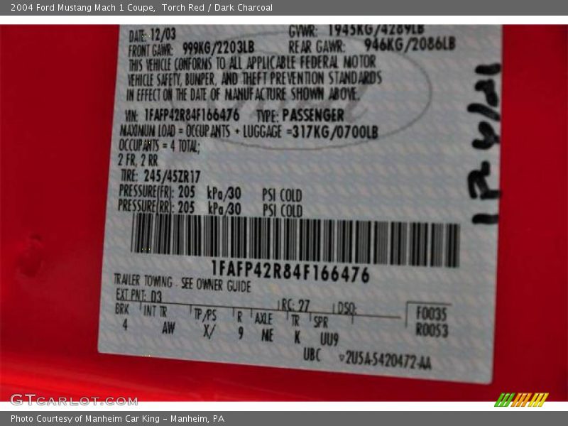Torch Red / Dark Charcoal 2004 Ford Mustang Mach 1 Coupe