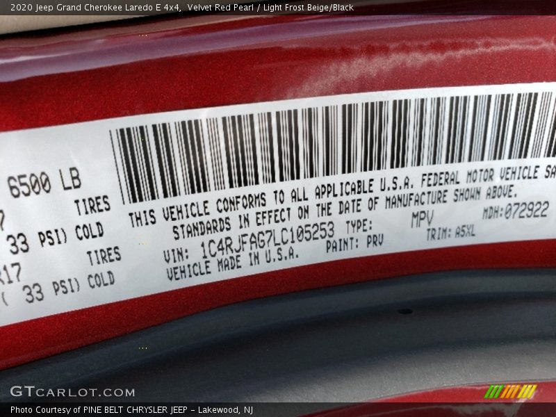 Velvet Red Pearl / Light Frost Beige/Black 2020 Jeep Grand Cherokee Laredo E 4x4