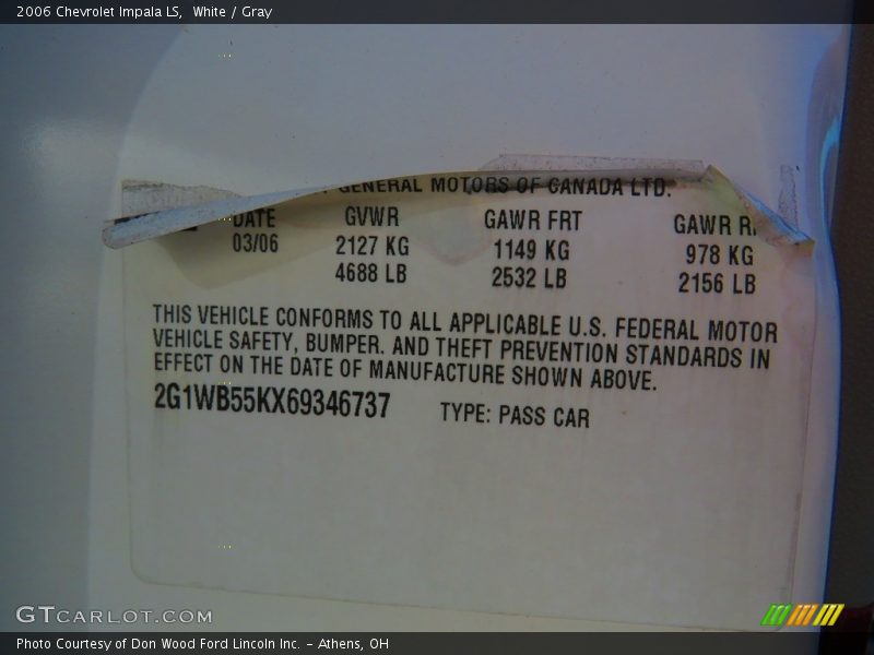 White / Gray 2006 Chevrolet Impala LS