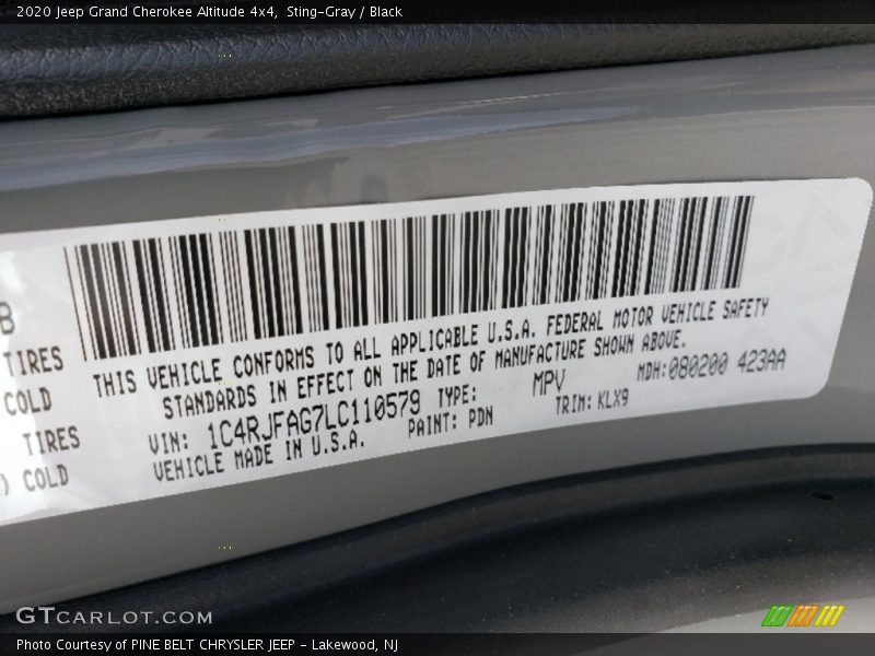 Sting-Gray / Black 2020 Jeep Grand Cherokee Altitude 4x4