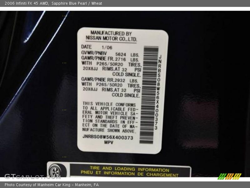 Sapphire Blue Pearl / Wheat 2006 Infiniti FX 45 AWD