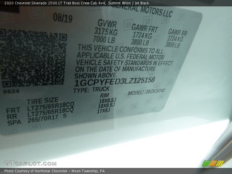 Summit White / Jet Black 2020 Chevrolet Silverado 1500 LT Trail Boss Crew Cab 4x4
