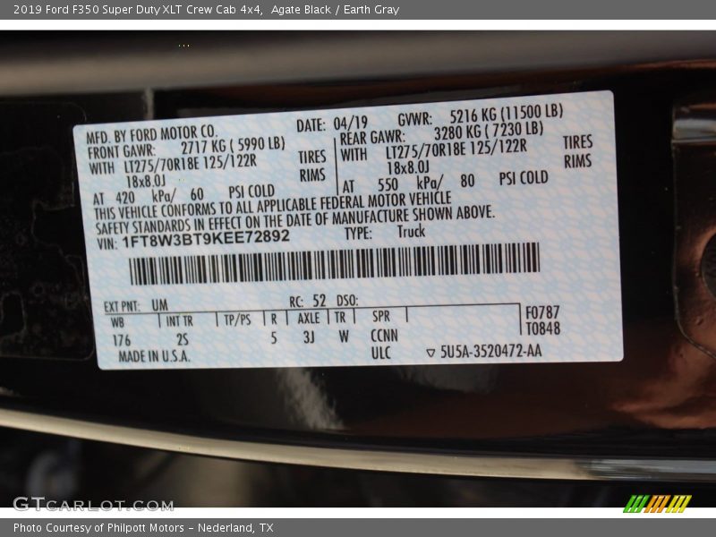 Agate Black / Earth Gray 2019 Ford F350 Super Duty XLT Crew Cab 4x4