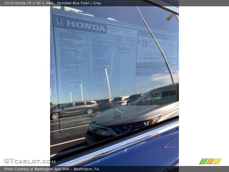 Obsidian Blue Pearl / Gray 2019 Honda CR-V EX-L AWD