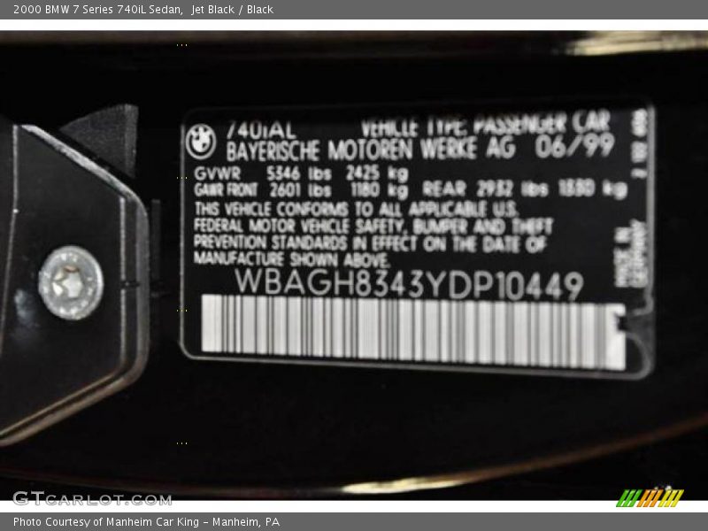 Jet Black / Black 2000 BMW 7 Series 740iL Sedan