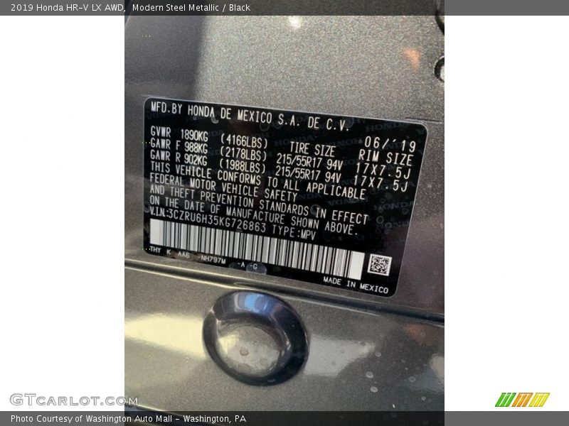 Modern Steel Metallic / Black 2019 Honda HR-V LX AWD