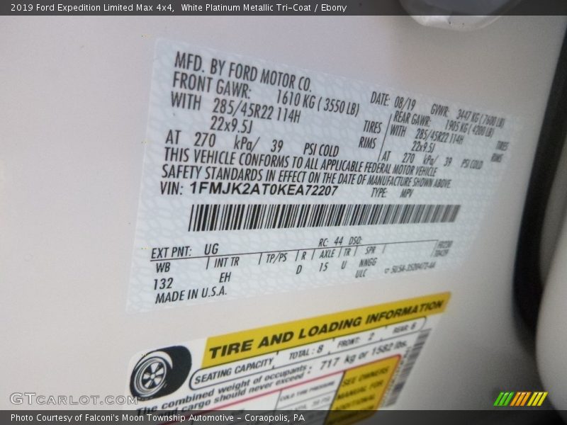 2019 Expedition Limited Max 4x4 White Platinum Metallic Tri-Coat Color Code UG