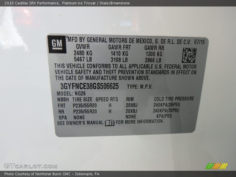 Platinum Ice Tricoat / Shale/Brownstone 2016 Cadillac SRX Performance