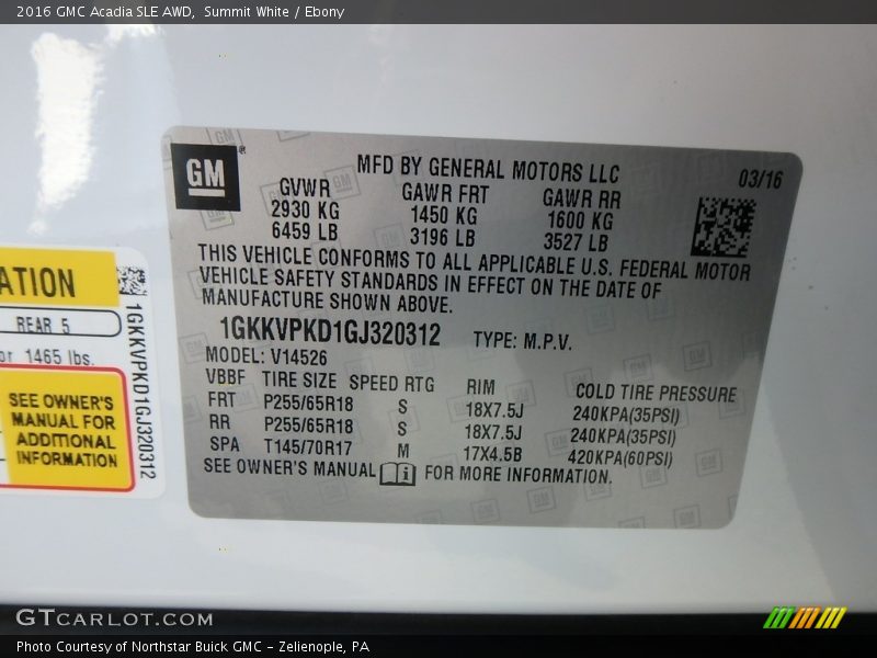 Summit White / Ebony 2016 GMC Acadia SLE AWD