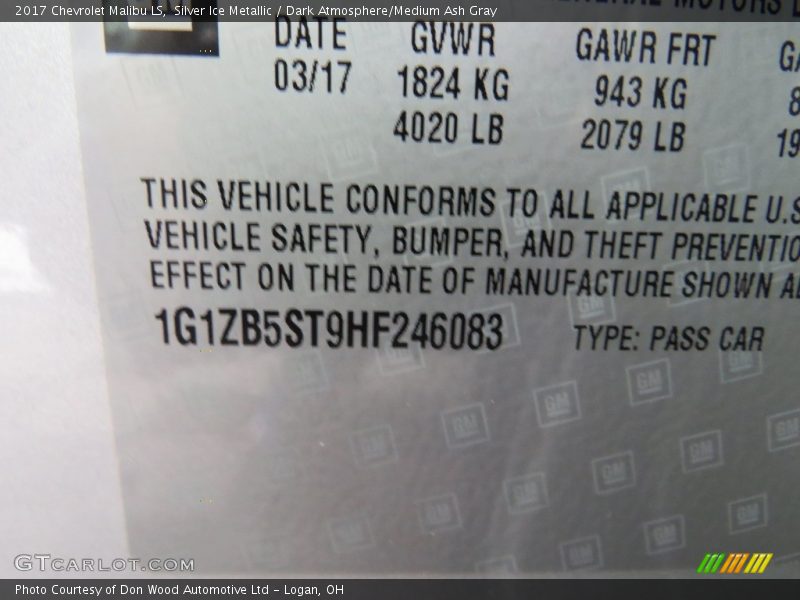 Silver Ice Metallic / Dark Atmosphere/Medium Ash Gray 2017 Chevrolet Malibu LS